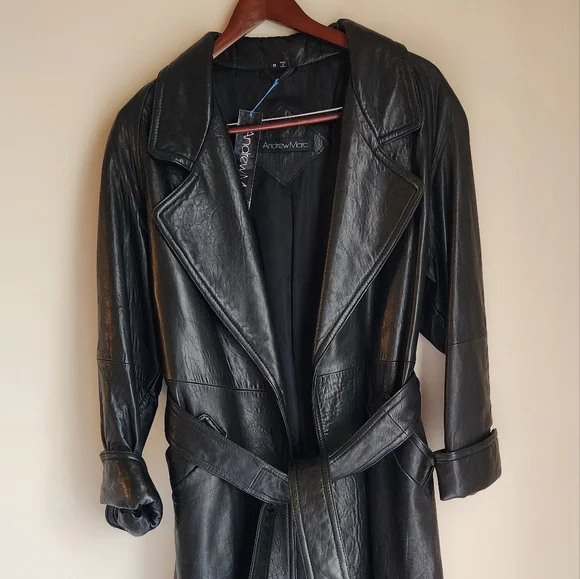 Andrew Marc Leather Heavy Full Length Trench Coat Men Size M - Picture 3 of 12